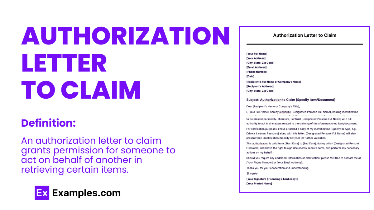 18 Authorization Letter To Claim Examples To Download