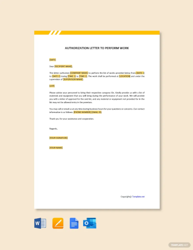 authorization letter to perform work template