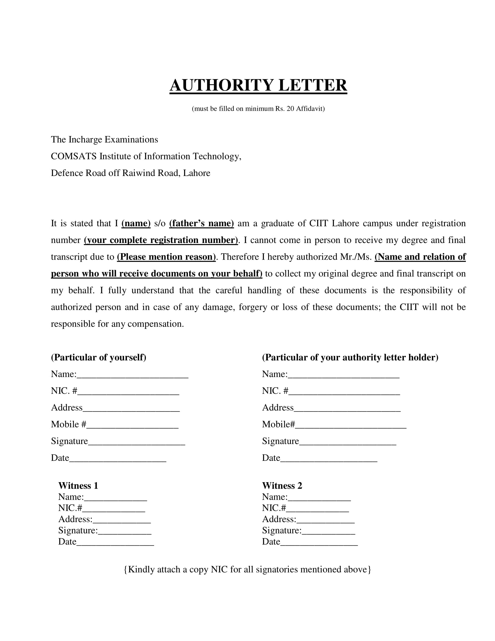 Authorization Letter to Receive Degree and Final Transcript Example 1