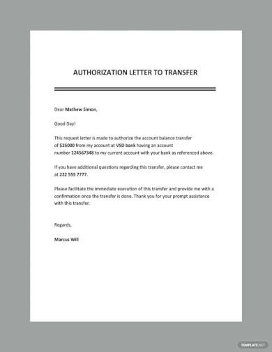 authorization letter to transfer money template