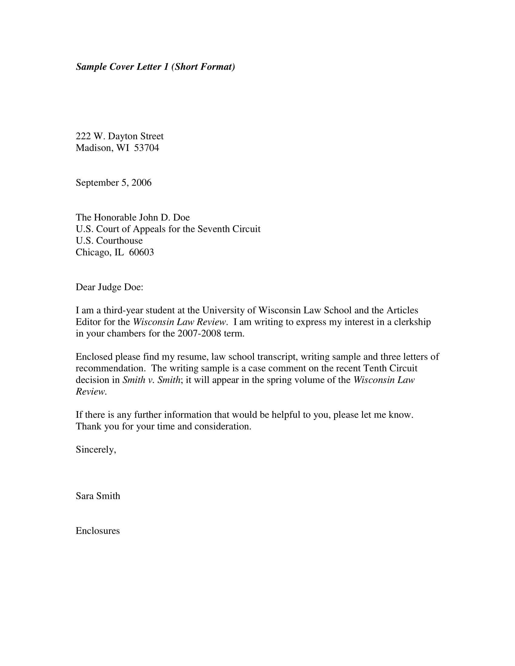 basic internship cover letter example