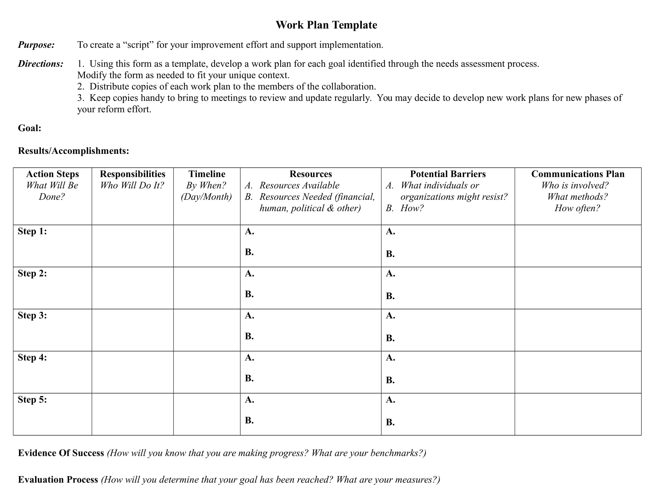 basic smart action plan template example 1