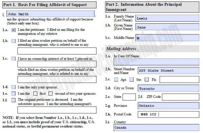 basis for filling affidavit of support