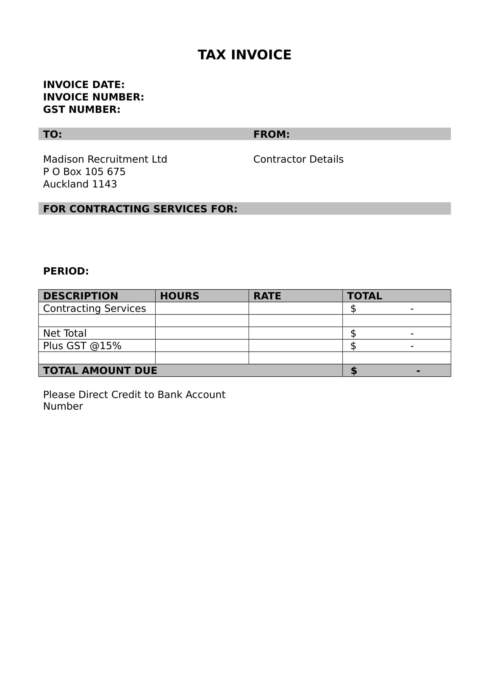 blank contractor invoice example