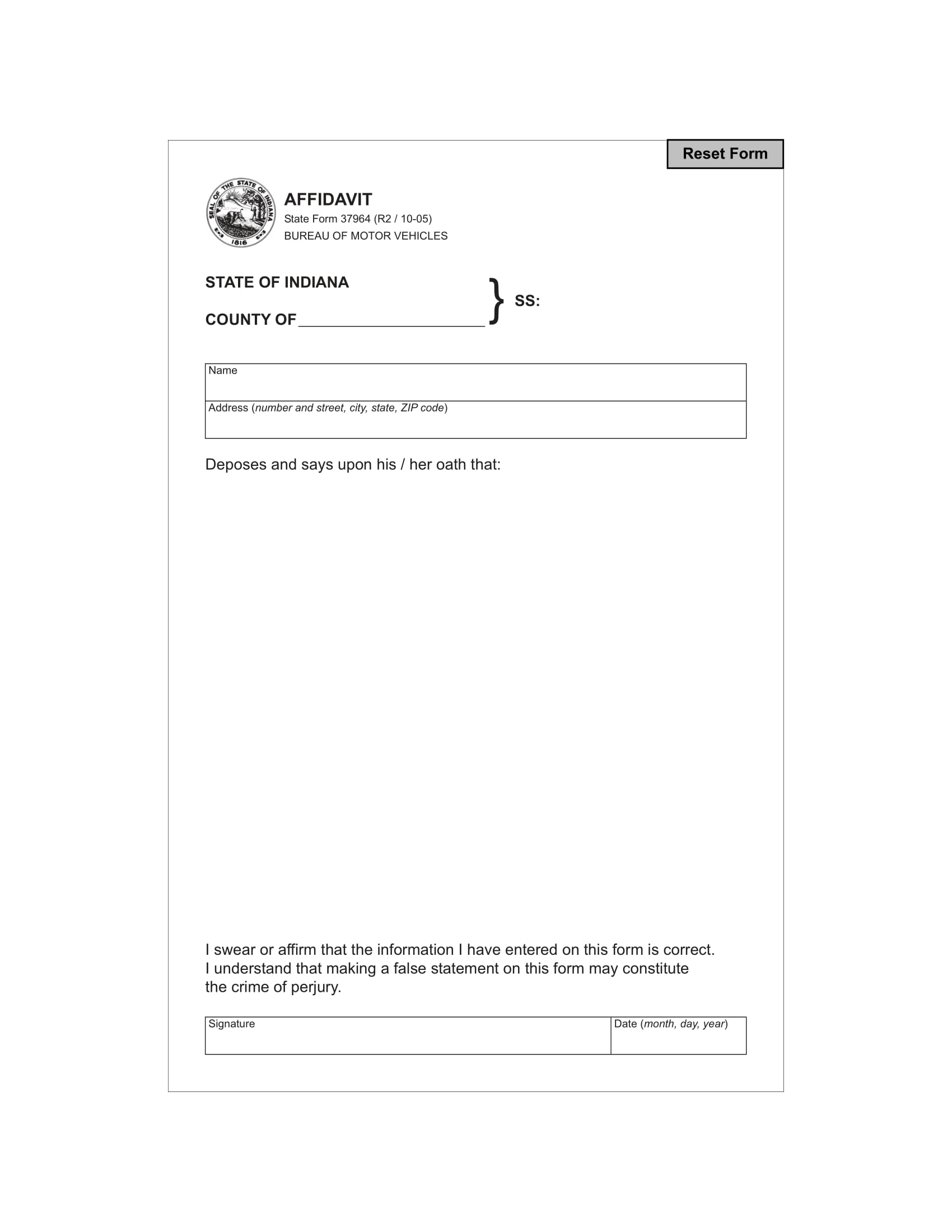 Free Printable Affidavit Form