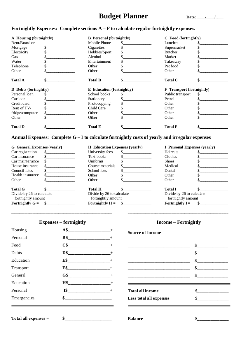 budget action planner example