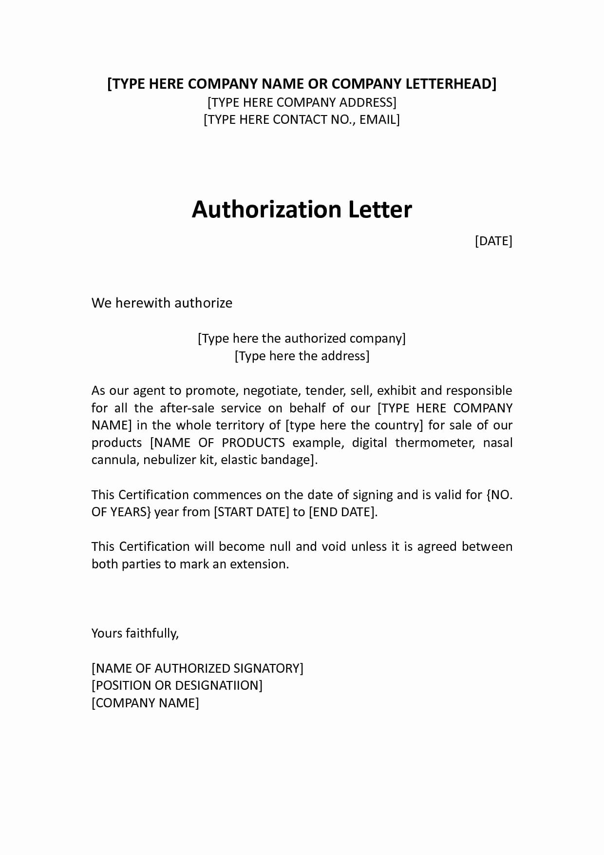 Letter Of Authorization Template