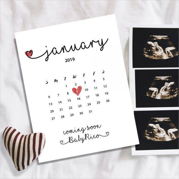 Calendar Pregnancy Announcement Example