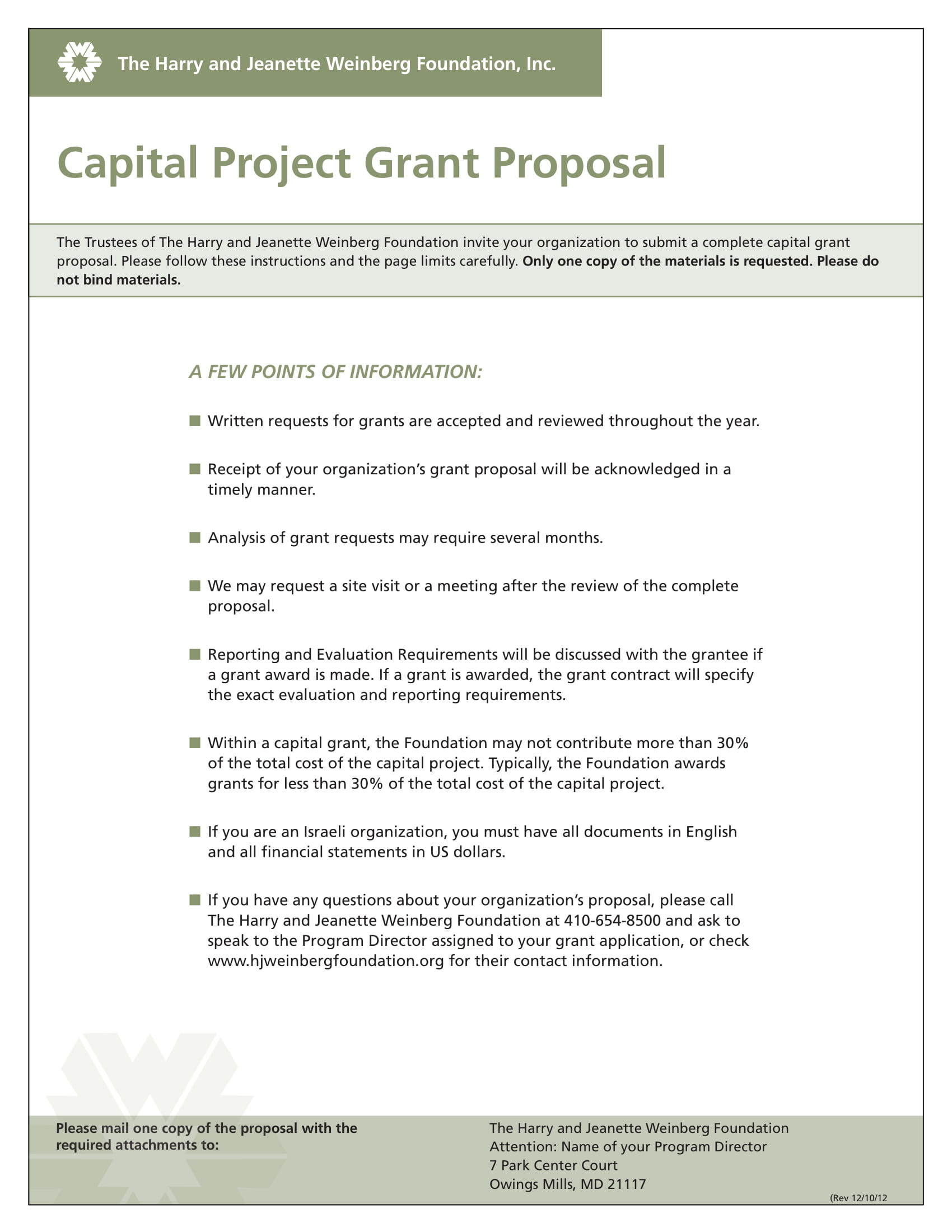 capital project grant proposal example