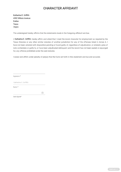 Character Affidavit Format Template