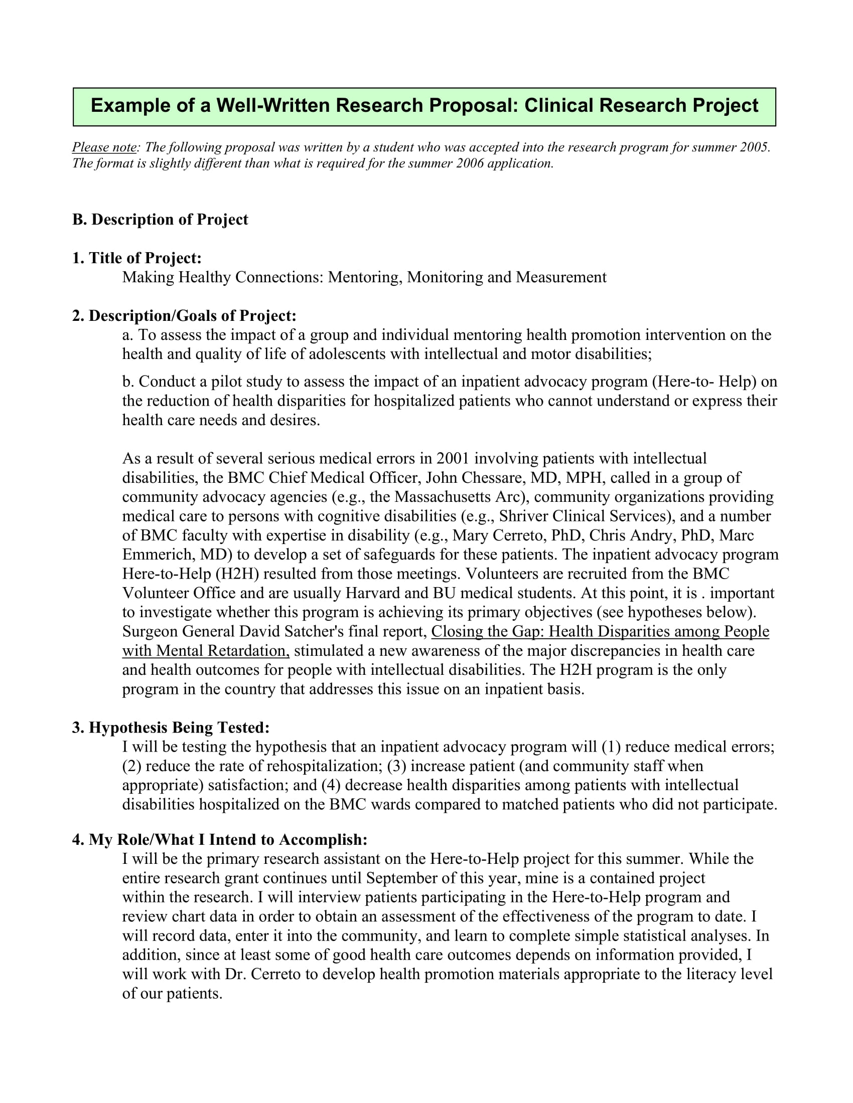 student research project format