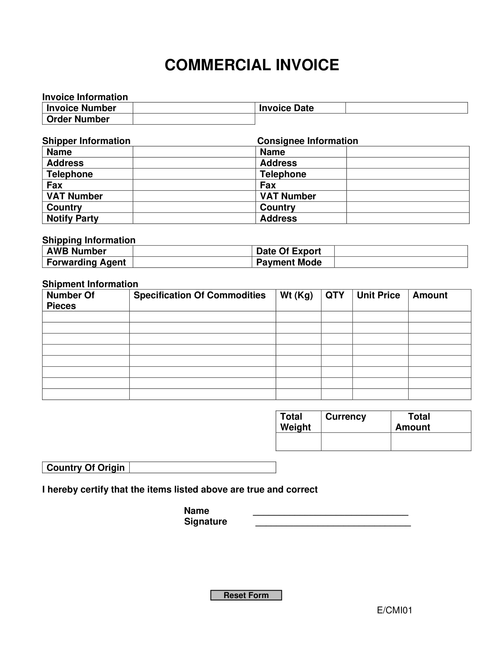 import commercial invoice template