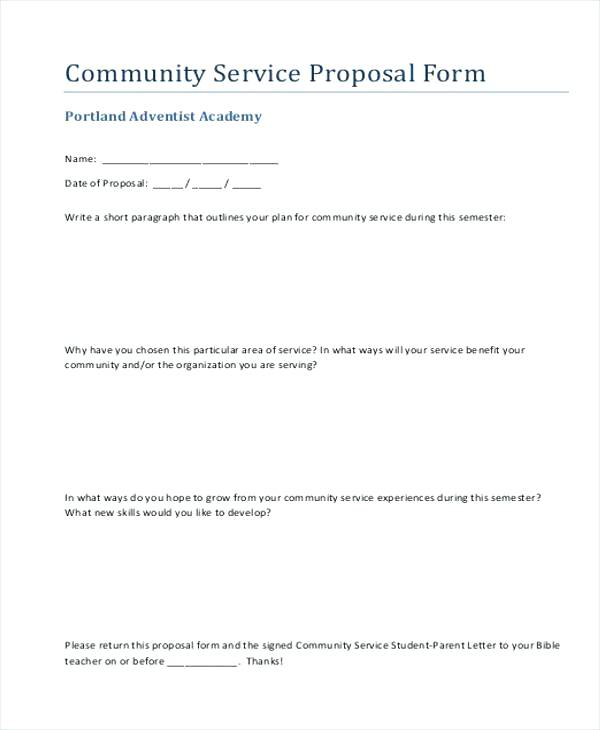 community service project plan proposal example