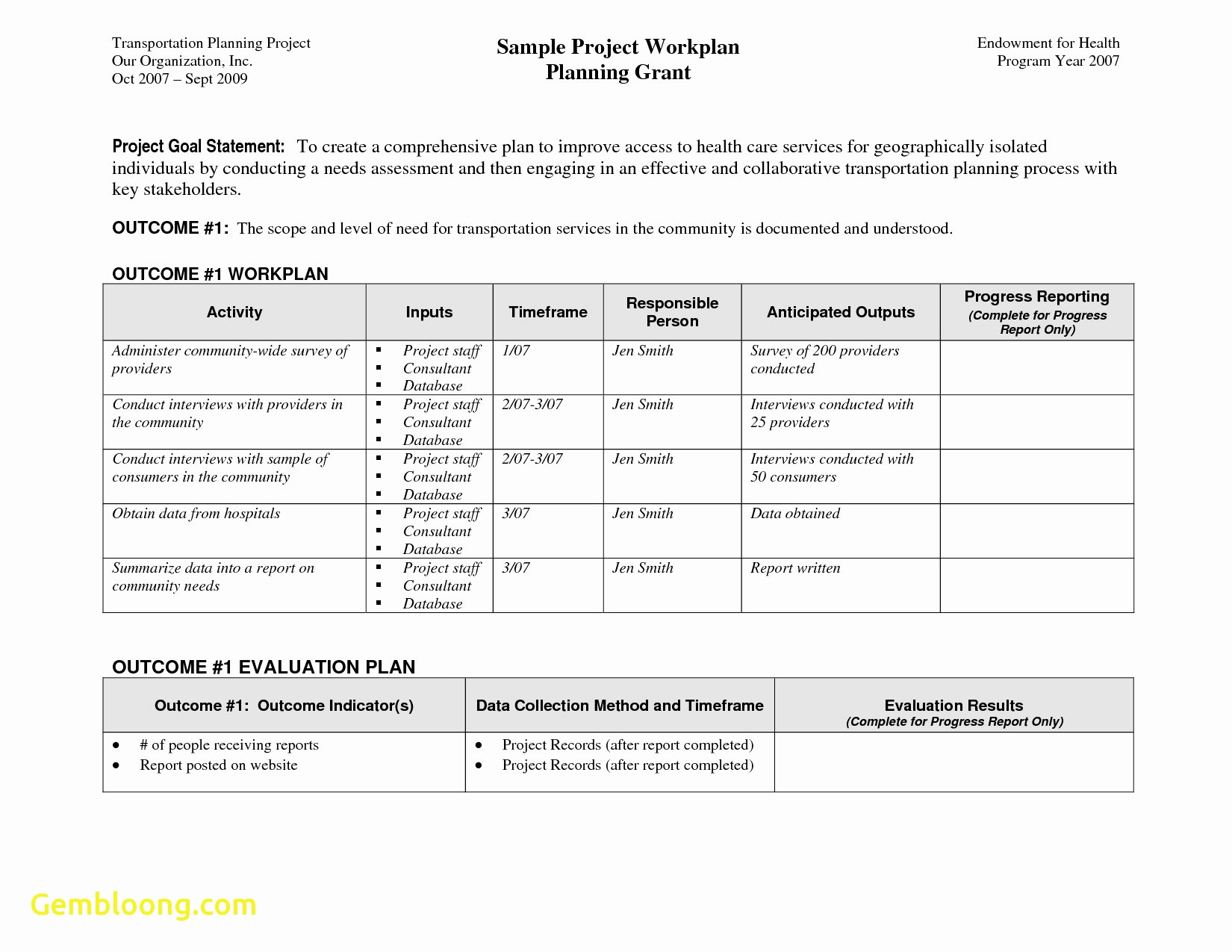 Community Transportation Project Plan Example