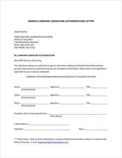 Company Signature Authorization Letter Example