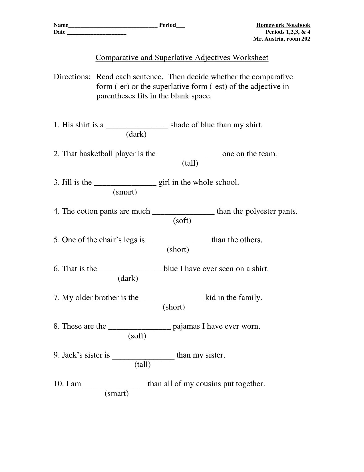 comparative and superlative adjective clause example