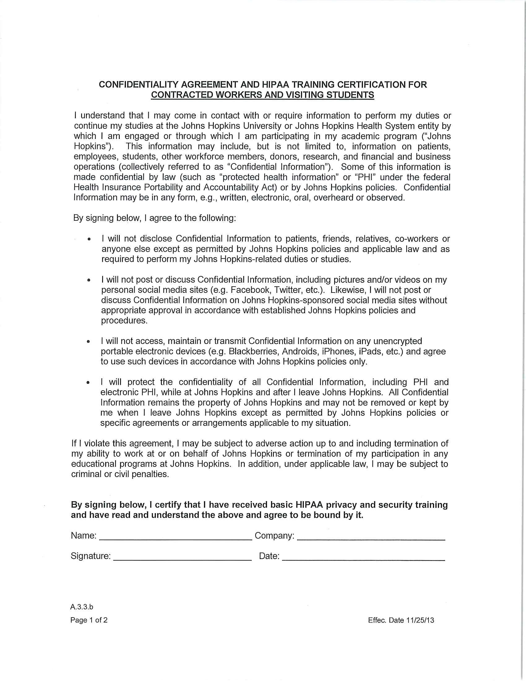 Hipaa Compliance Agreement Template Database