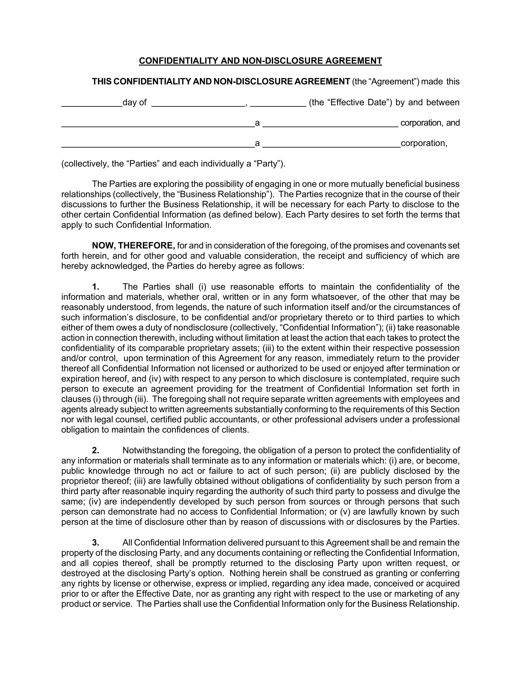 confidentiality and non disclosure agreement example 1