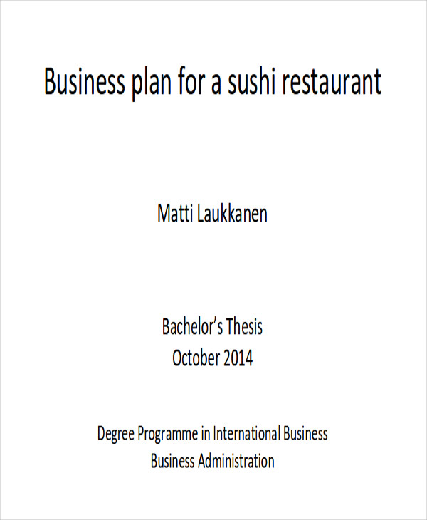 cover page for restaurant sales plan example