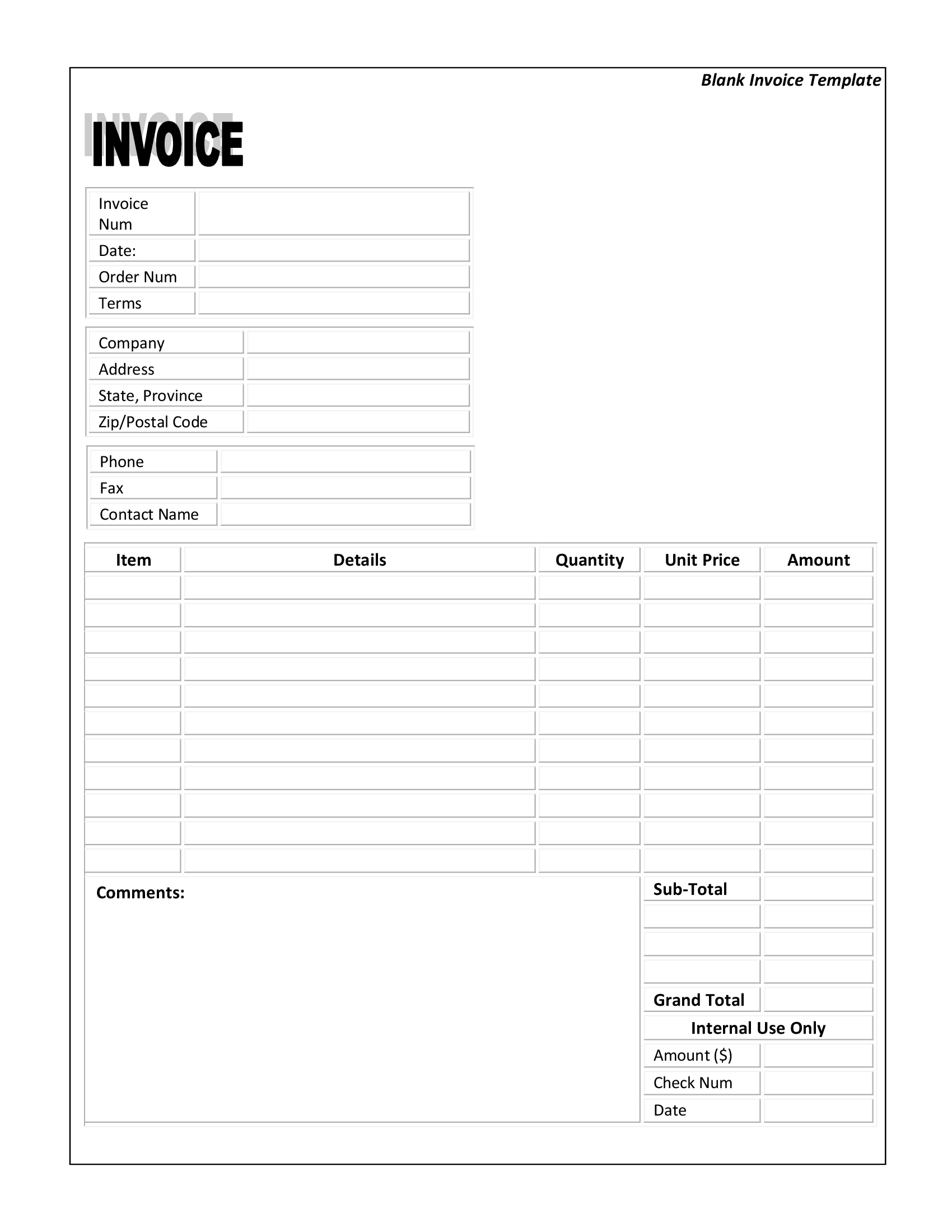 customizable and editable blank invoice example