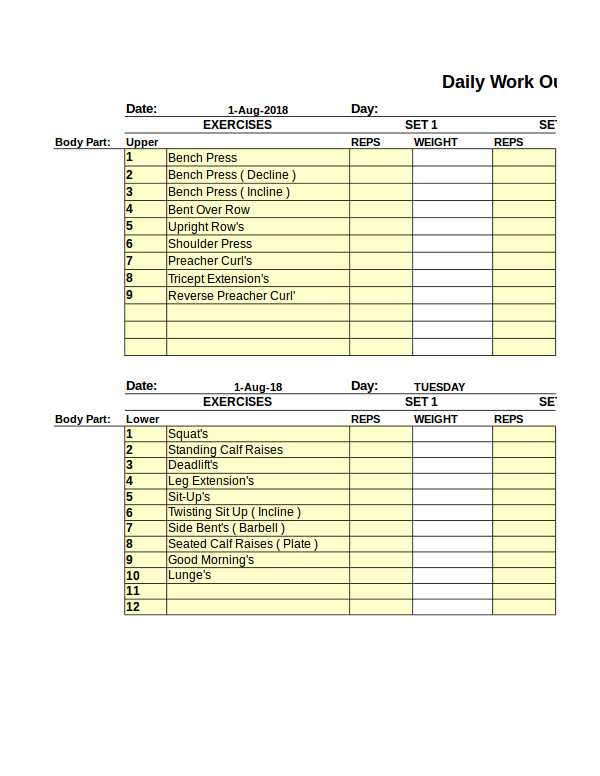 excel training log template