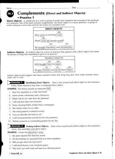 Direct Object Worksheet 9 Examples Format Pdf Examples