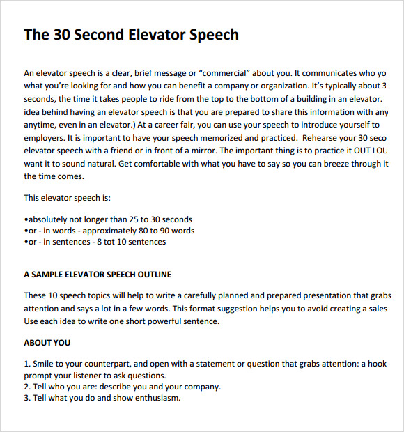 elevator product speech example