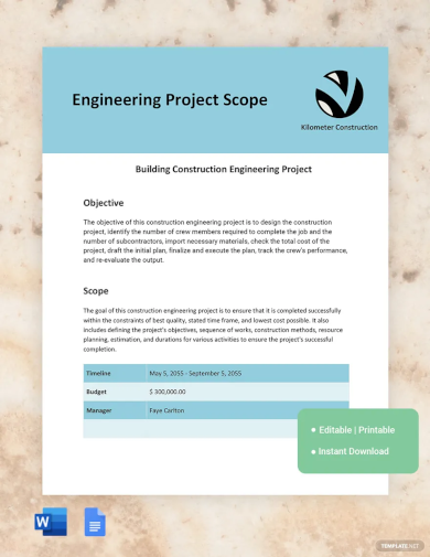 engineering project scope template