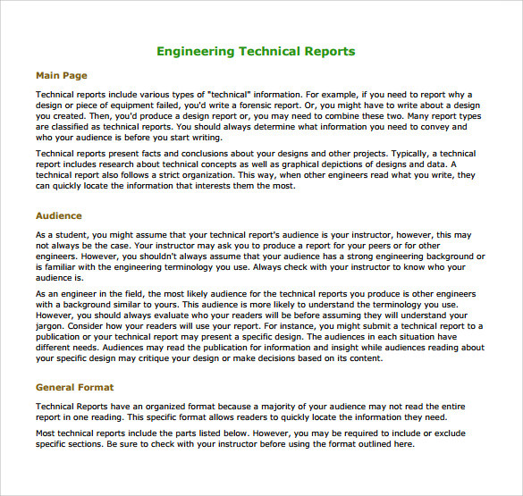 engineering technical report example