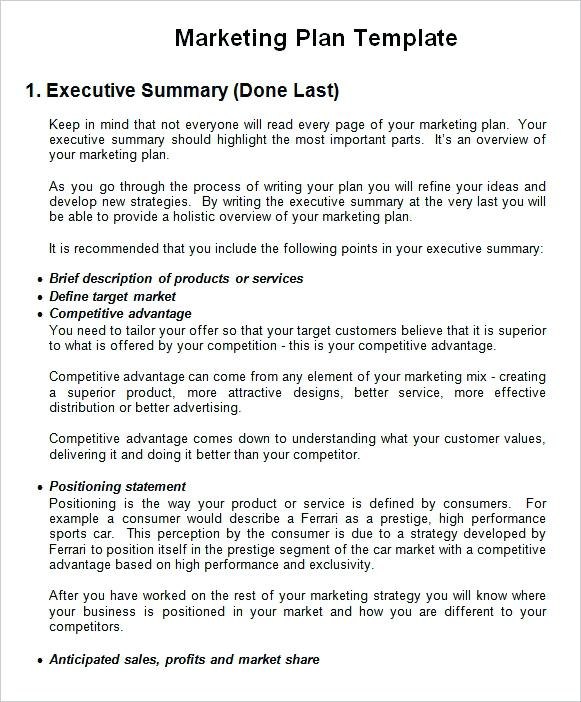 executive summary for business marketing plan example