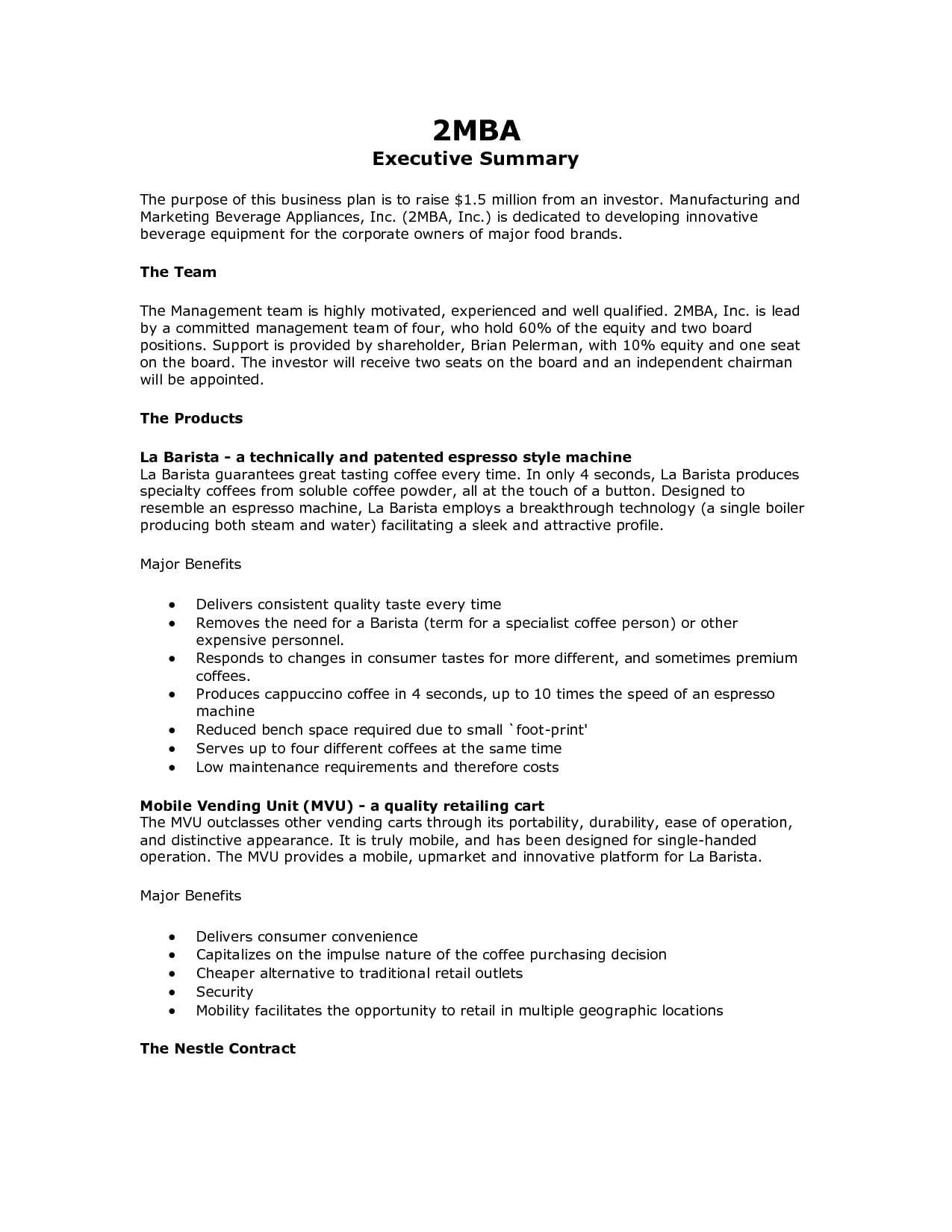 examples of executive summary for business plan