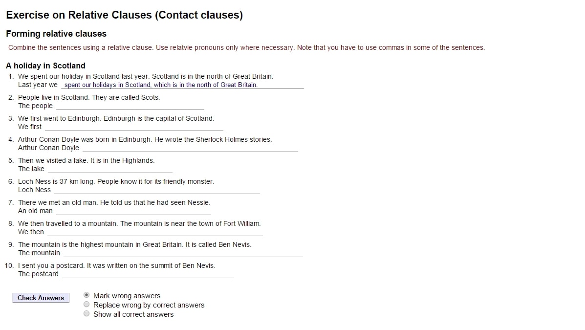 Exercise on Relative Clause Example