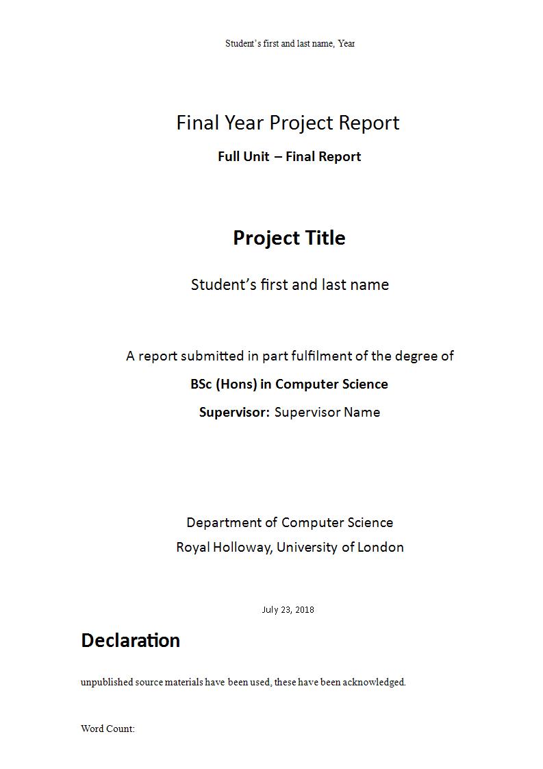 project report pdf sample download