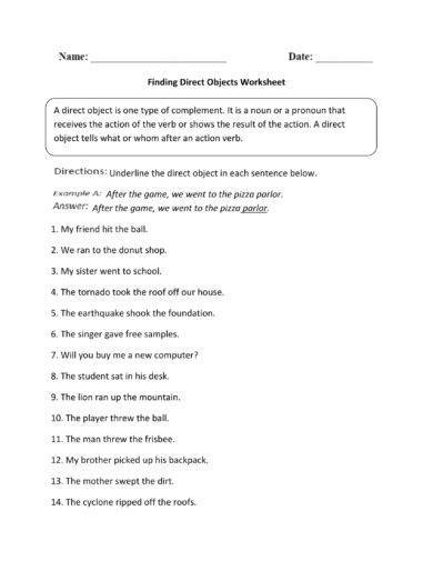 finding direct object worksheet1