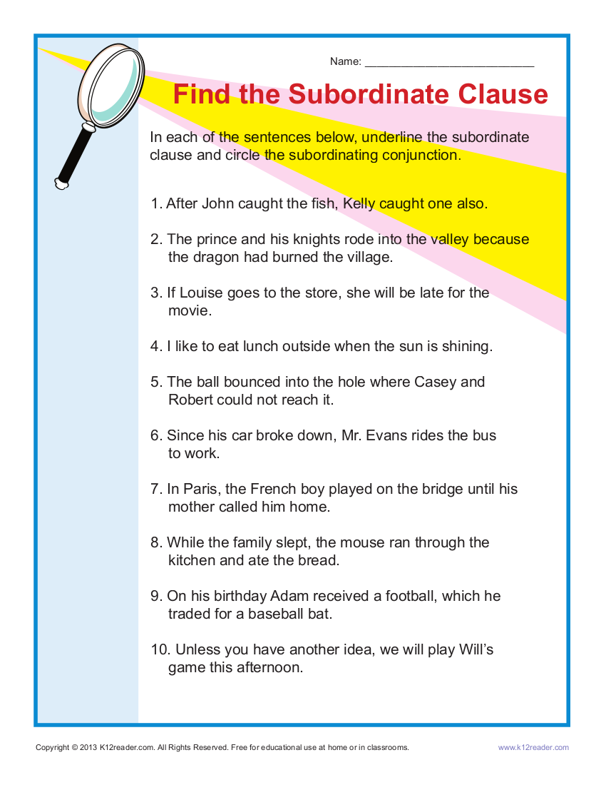 Subordinate Conjunctions Worksheet