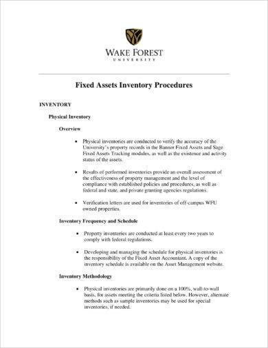 fixed assets inventory procedure example1