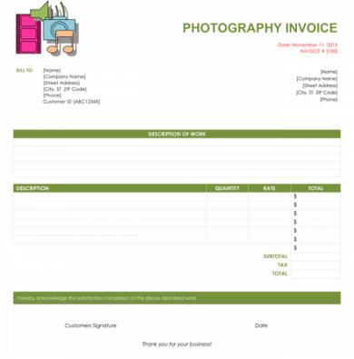 free photography invoice template 