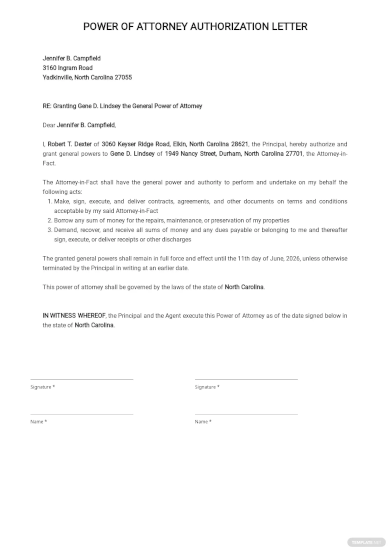 free power of attorney authorization letter template1