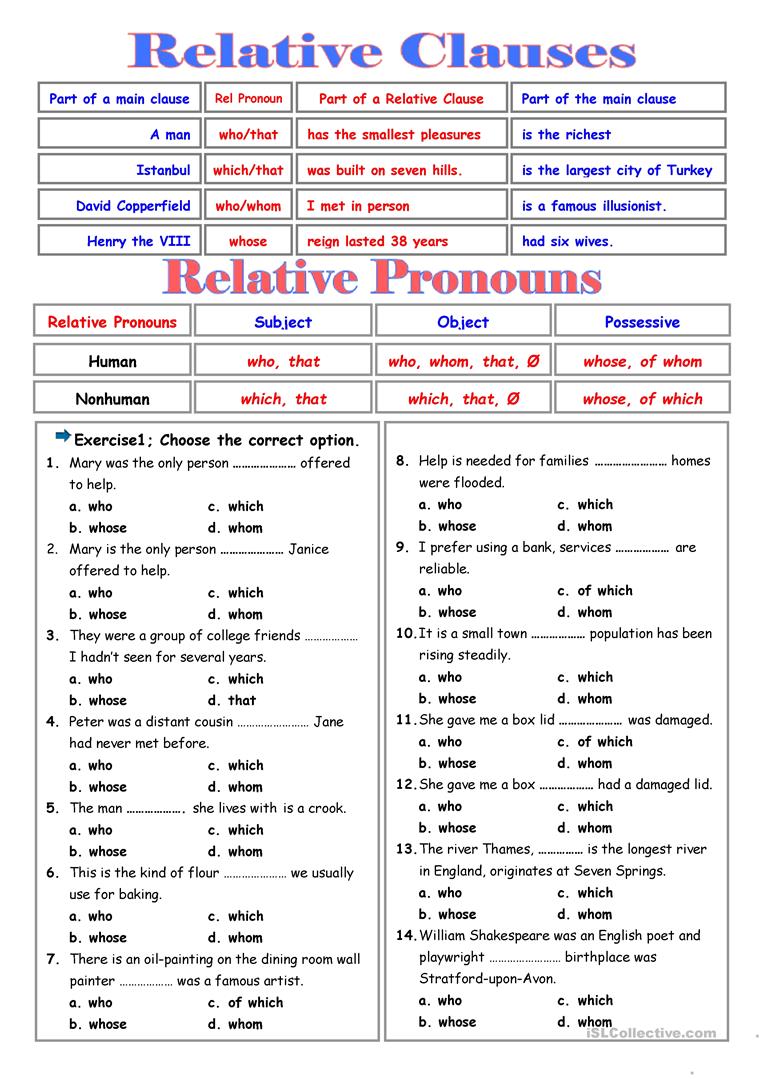 free relative clause worksheet example