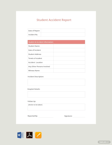 free student accident report template