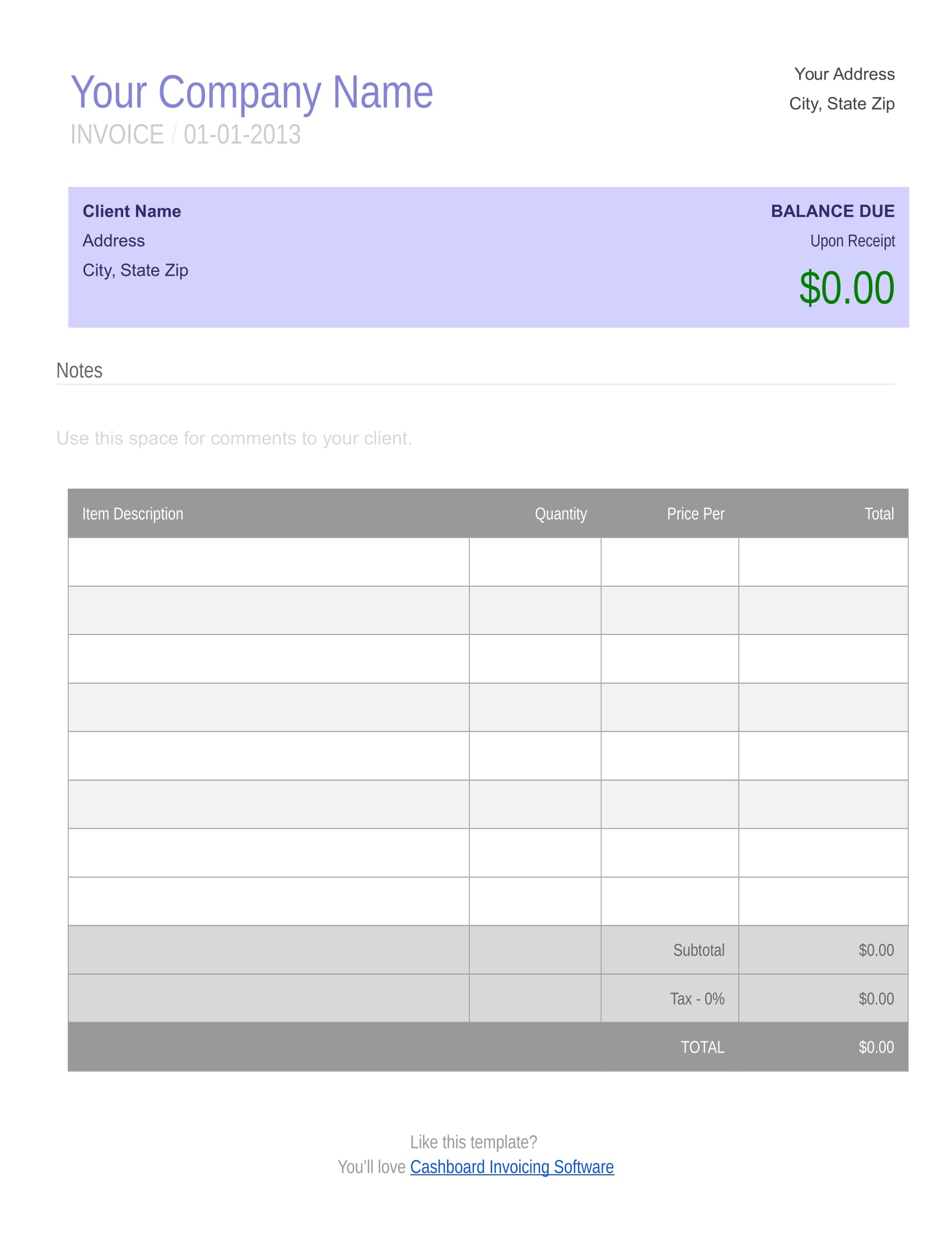 fully customizable blank invoice example