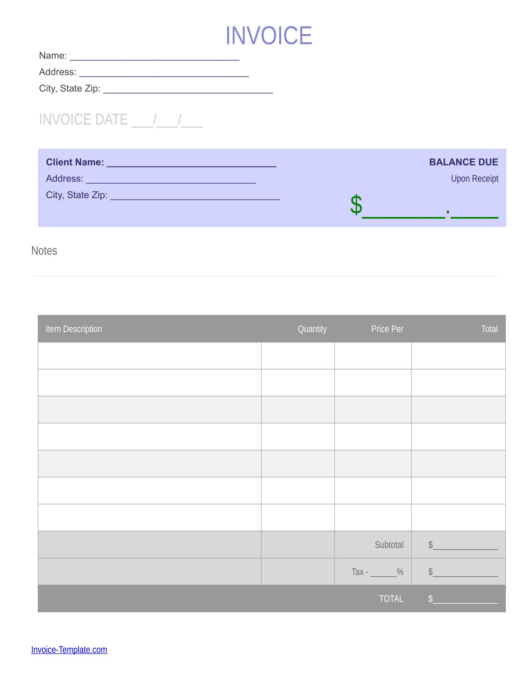 blank word invoice template