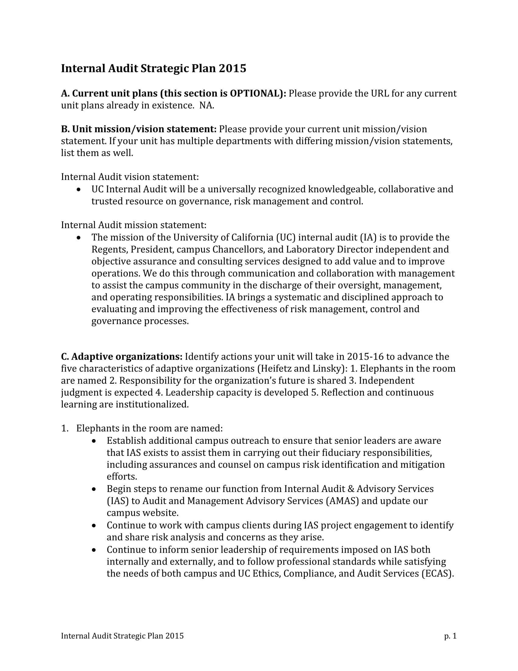 Generic Internal Audit Strategic Plan Example