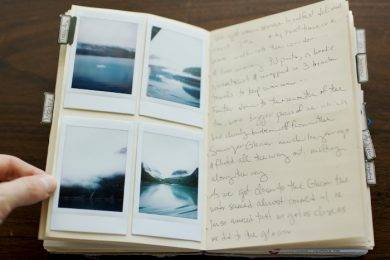 handritten travel journal with polaroid pictures1