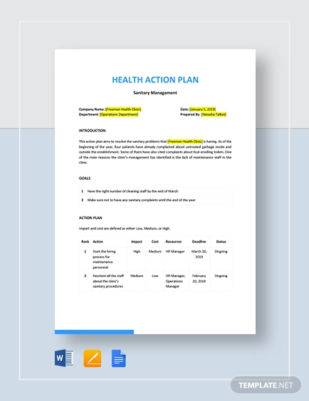 Health Action Plan Template