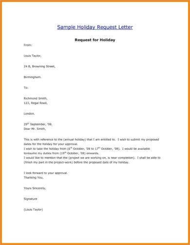 application for vacation leave sample letter
