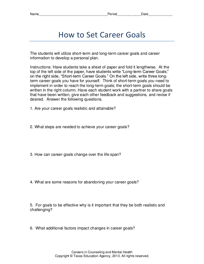 how to set career goals example