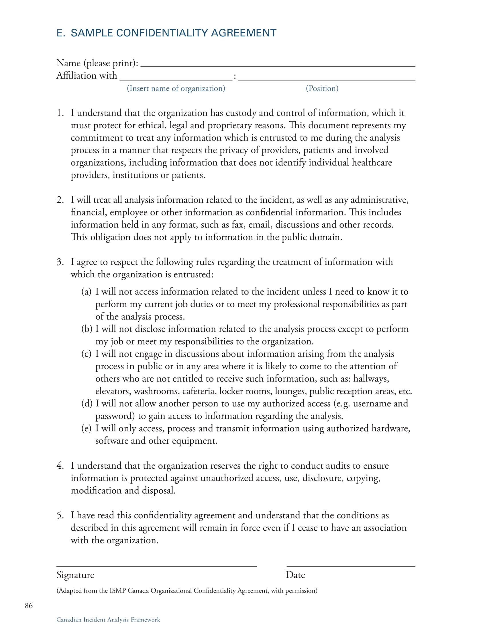 incident analysis confidentiality agreement example