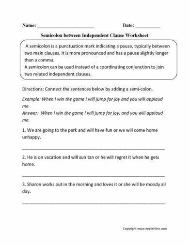 independent clauses worksheet example 3