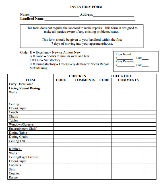 inventory form sample